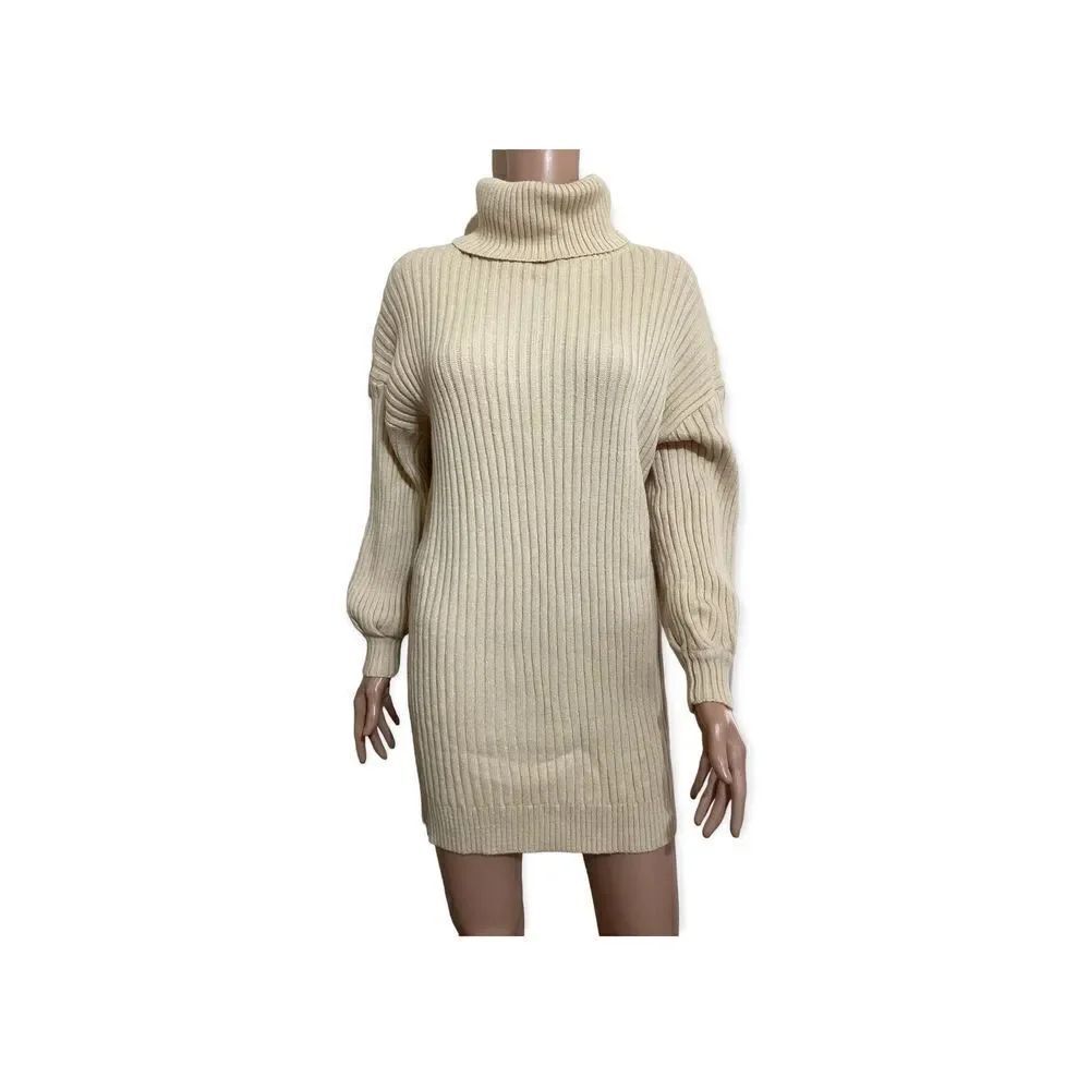 Softly Structured Ribbed Turtleneck Tunic Sweater Size: XS
